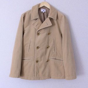 NWT Uniqlo IDLF Double Breasted Corduroy Pea Coat Women Beige Size XS